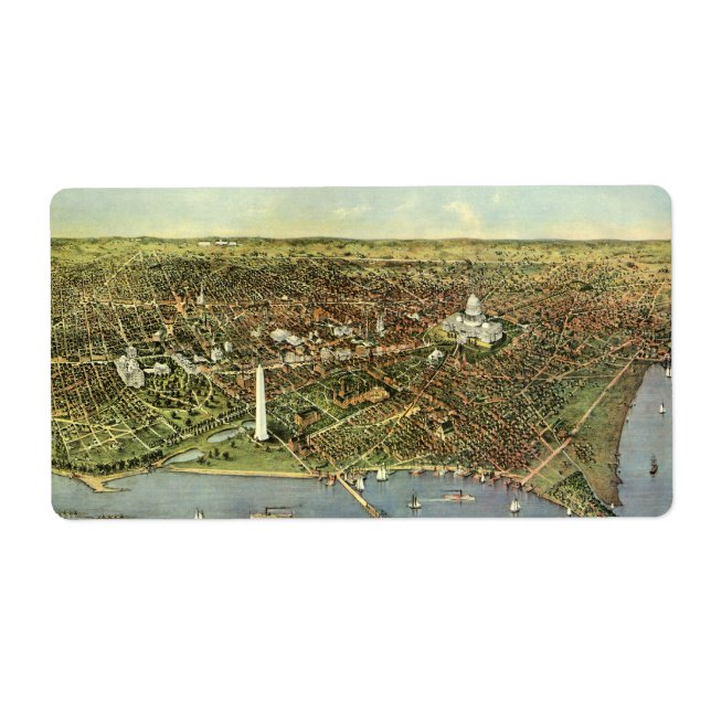 Antique Karta, Panoramic View of Washington DC Fraktsedel (Framsidan)