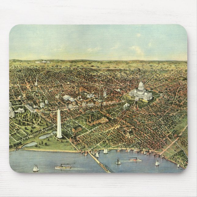 Antique Karta, Panoramic View of Washington DC Musmatta (Framsidan)