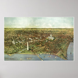 Antique Karta, Panoramic View of Washington DC Poster