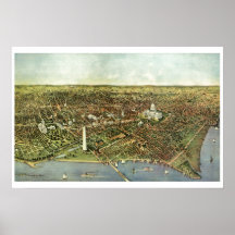 Antique Karta, Panoramic View of Washington DC