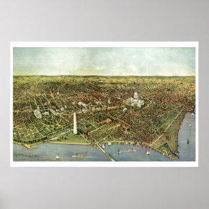 Antique Karta, Panoramic View of Washington DC Poster