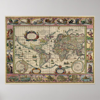 Antique Karta Replica 1600-talet Karta Poster