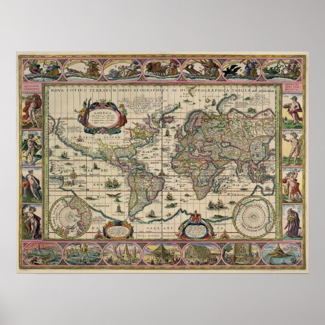 Antique Karta Replica 1600-talet Karta Poster (Framsidan)