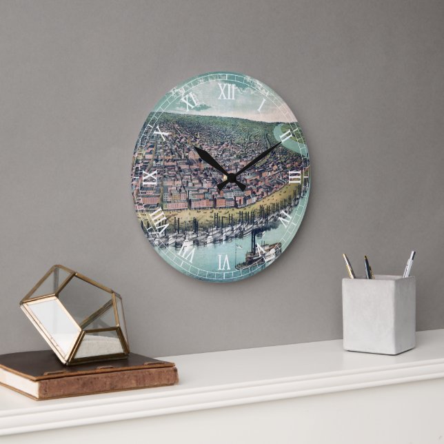 Antique Karta Saint Louis Missouri Mississippi Riv Stor Klocka (Kontor)