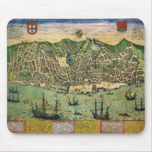 Antique Karta, Town Plan of Lisbon, Portugal, 1598 Musmatta