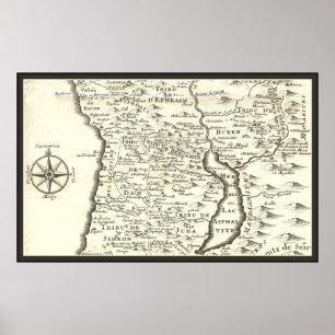 Antique Karta Tribes Israel, Jerusalem, Dead Sea Poster