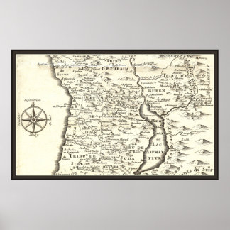 Antique Karta Tribes Israel, Jerusalem, Dead Sea Poster