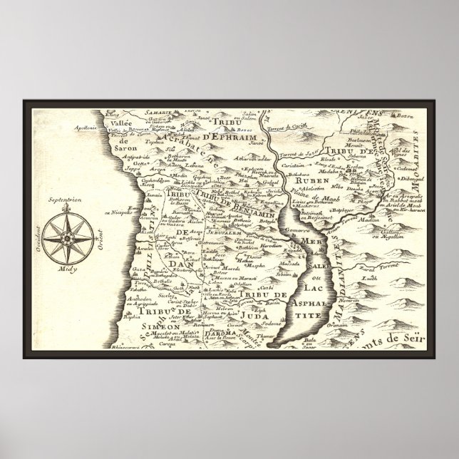 Antique Karta Tribes Israel, Jerusalem, Dead Sea Poster (Framsidan)