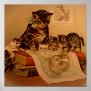 Antique Kittens & Bokar Kattunge School Poster