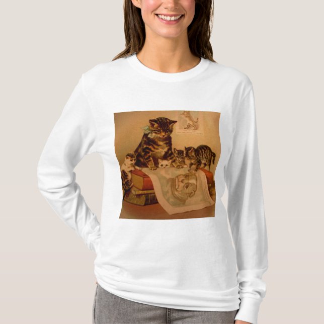 Antique Kittens & Bokar Kattunge School T-shirt (Framsida)