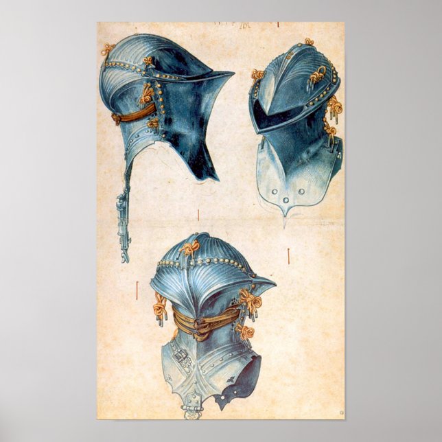 ANTIQUE KNIGHT ARMORS / TRE STUDIES OF A HELMET POSTER (Framsidan)