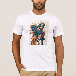 ANTIQUE KNIGHT HELMET MED RED BLUE FEATHERS T SHIRT