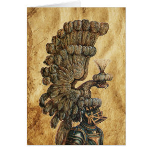 ANTIQUE KNIGHT HELMET WITH EGLE PARchMENT Hälsningskort