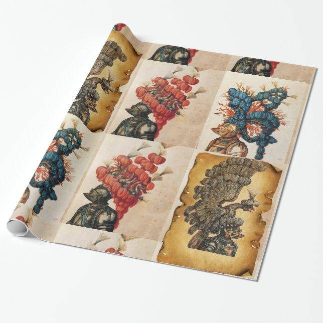 ANTIQUE KNIGHT HELMET with FEATHERS EGLES DRAGONS Presentpapper (Utrullad)