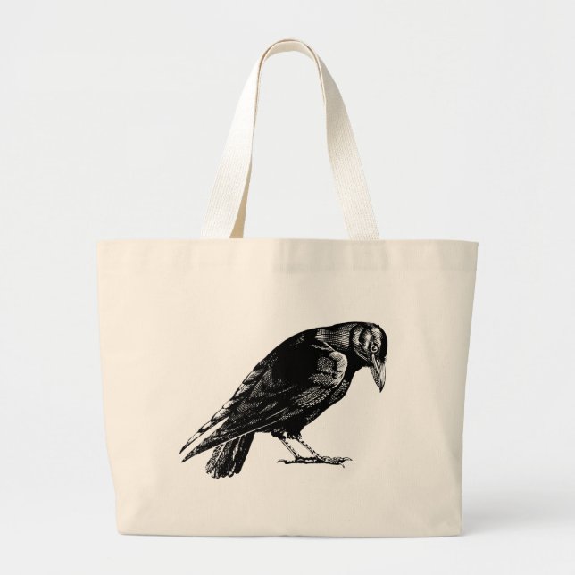 Antique Kråka Blackbird RavenTotebag Jumbo Tygkasse (Framsidan)