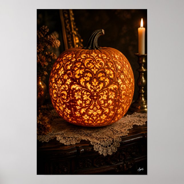 Antique Lace Carved Pumpkin Poster (Framsidan)