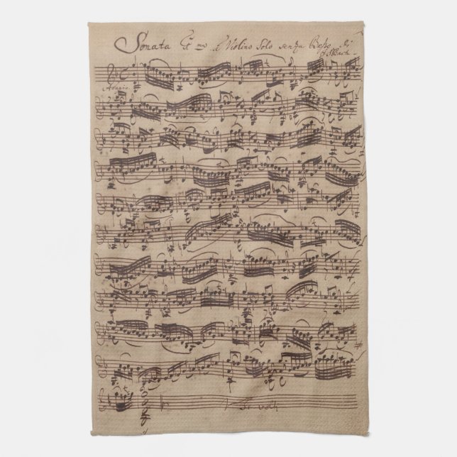 Antique Lakan Music Bach Manuscript Kökshandduk (Vertikal)