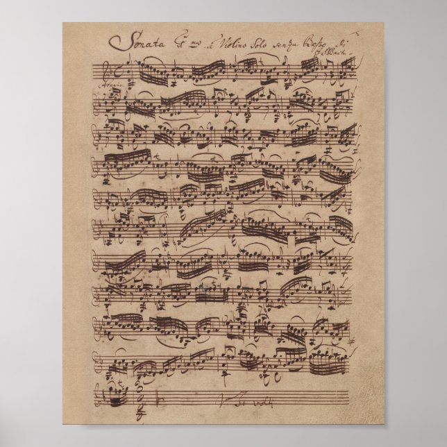 Antique Lakan Music Bach Manuscript Poster (Framsidan)