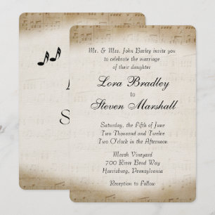 Antique Lakan Music Theme Wedding bjudande Inbjudningar