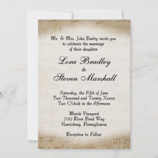 Antique Lakan Music Theme Wedding bjudande Inbjudningar