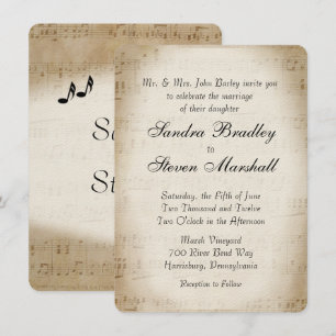 Antique Lakan Music Theme Wedding bjudande Inbjudningar