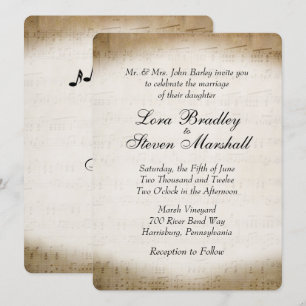 Antique Lakan Music Theme Wedding bjudande Inbjudningar