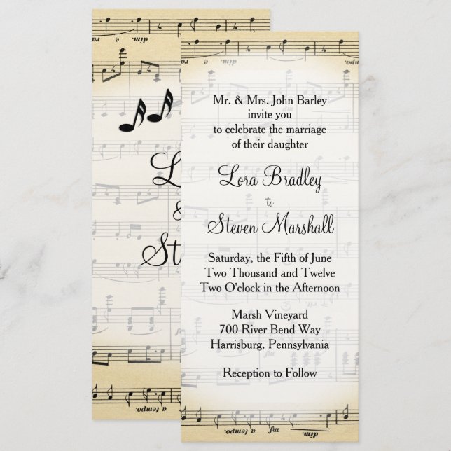 Antique Lakan Music Theme Wedding bjudande Inbjudningar (Fram/baksida)