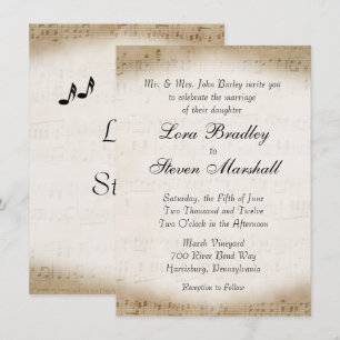 Antique Lakan Music Theme Wedding bjudande Inbjudningar