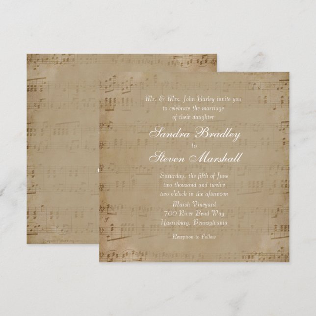 Antique Lakan Music Theme Wedding bjudande Inbjudningar (Fram/baksida)