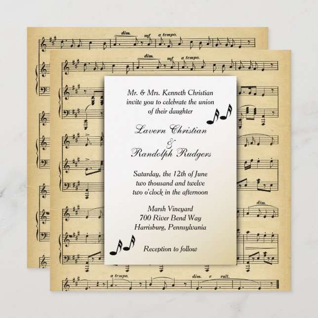 Antique Lakan Music Theme Wedding bjudande Inbjudningar (Fram/baksida)