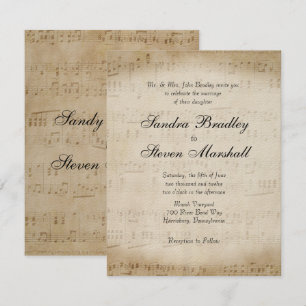 Antique Lakan Music Theme Wedding bjudande Inbjudningar