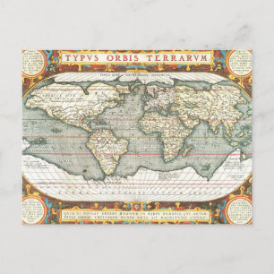 Antique Latin World Map Vykort