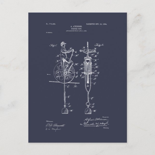 Antique Leksak 1904 Patent Teckning Vykort (Framsida)