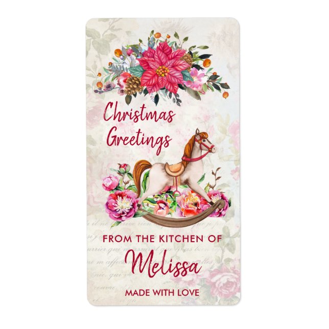 Antique Leksak Horse & Poinsettia Julköks Fraktsedel (Framsidan)