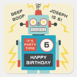 Antique Leksak Robot Birthday Fyrkantigt Klistermärke