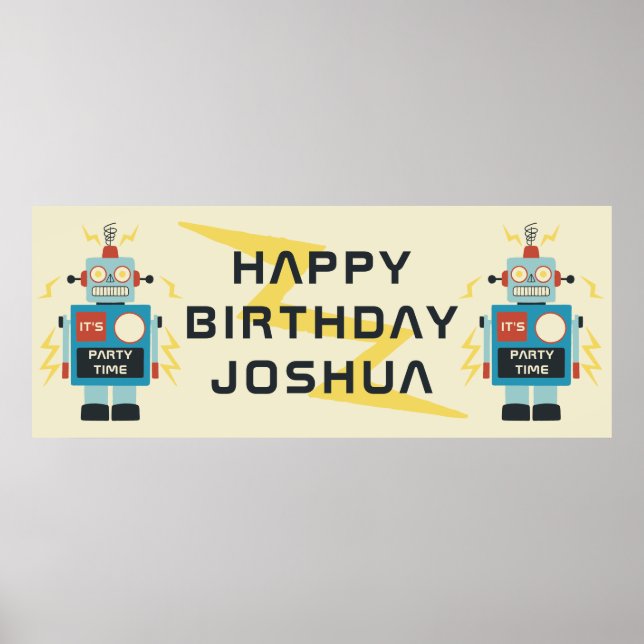 Antique Leksak Robot Birthday Poster (Framsidan)