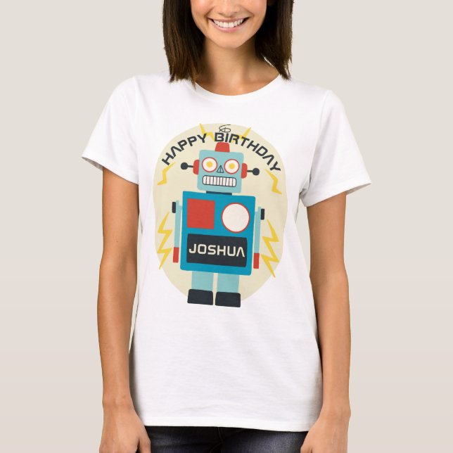 Antique Leksak Robot Birthday T Shirt (Framsida)