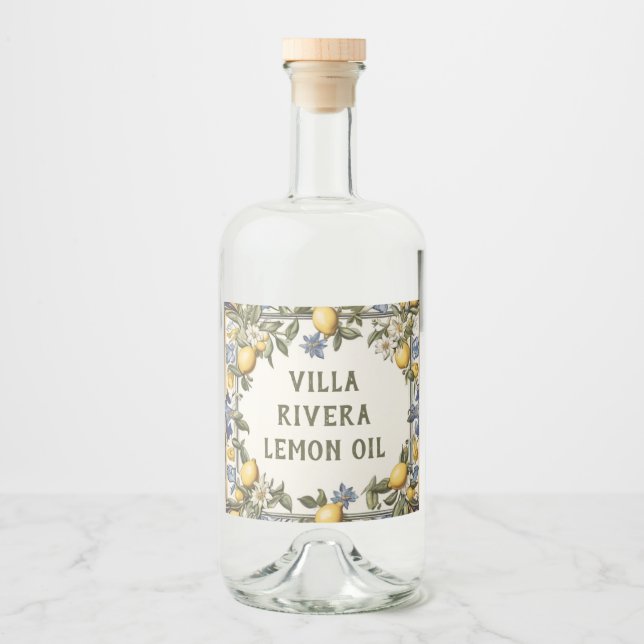 Antique Lemon Anpassningsbar Text Limoncello eller Spritflaskor Etikett (Framsida)