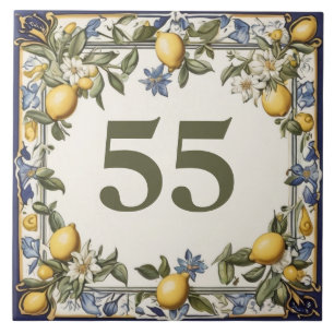 Antique Lemon Door House Number Plate Plaque Sign Kakelplatta