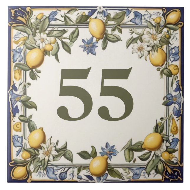Antique Lemon Door House Number Plate Plaque Sign Kakelplatta (Framsidan)