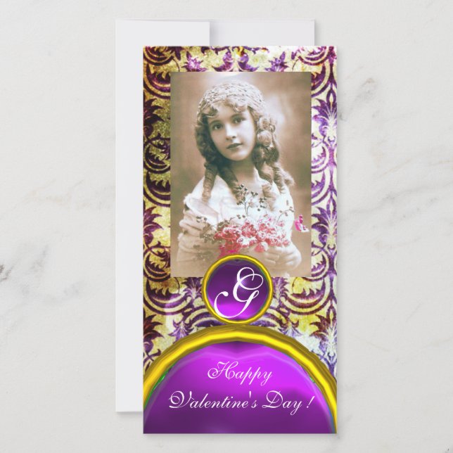 ANTIQUE LILA DAMASK Amethyst Monogram Julkort (Framsida)