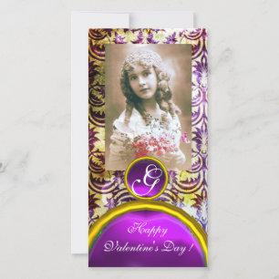 ANTIQUE LILA DAMASK Amethyst Monogram Julkort