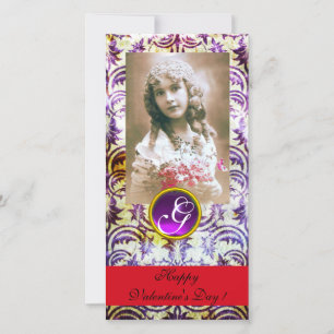 ANTIQUE LILA DAMASK Amethyst Monogram red Julkort