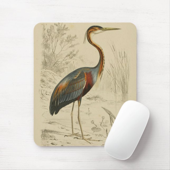 Antique Lila Heron Travies Edouard Skriv ut Musmatta (Med mus)