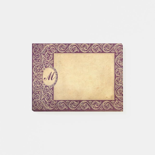 Antique Lila Monogram Papper Post-it Block (Framsida)