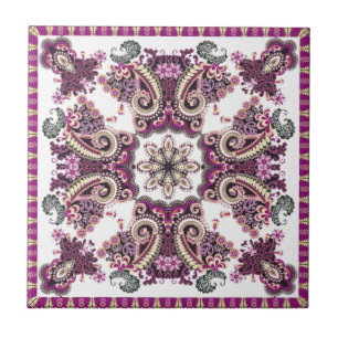 Antique Lila Plum Teal Paisley   Kakelplatta