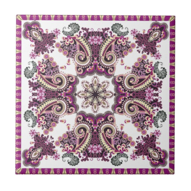 Antique Lila Plum Teal Paisley | Kakelplatta (Framsidan)