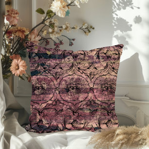 Antique Lila Wood & Black Blommigt Filigree Kudde