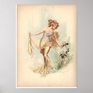 Antique Lithograph Skriv ut Iris Nymph Poster