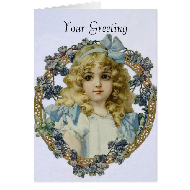 Antique Little Girl Child Porträtt BeSnyval Hälsningskort (Framsidan)